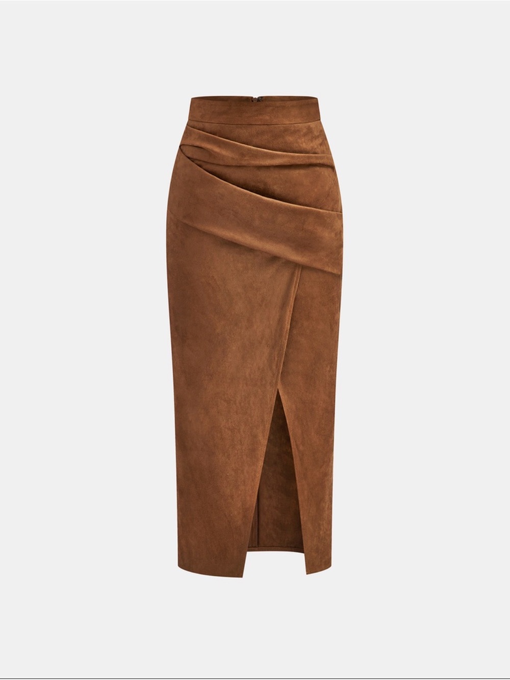 Commense Draped Slit Suede Effect Midi Skirt